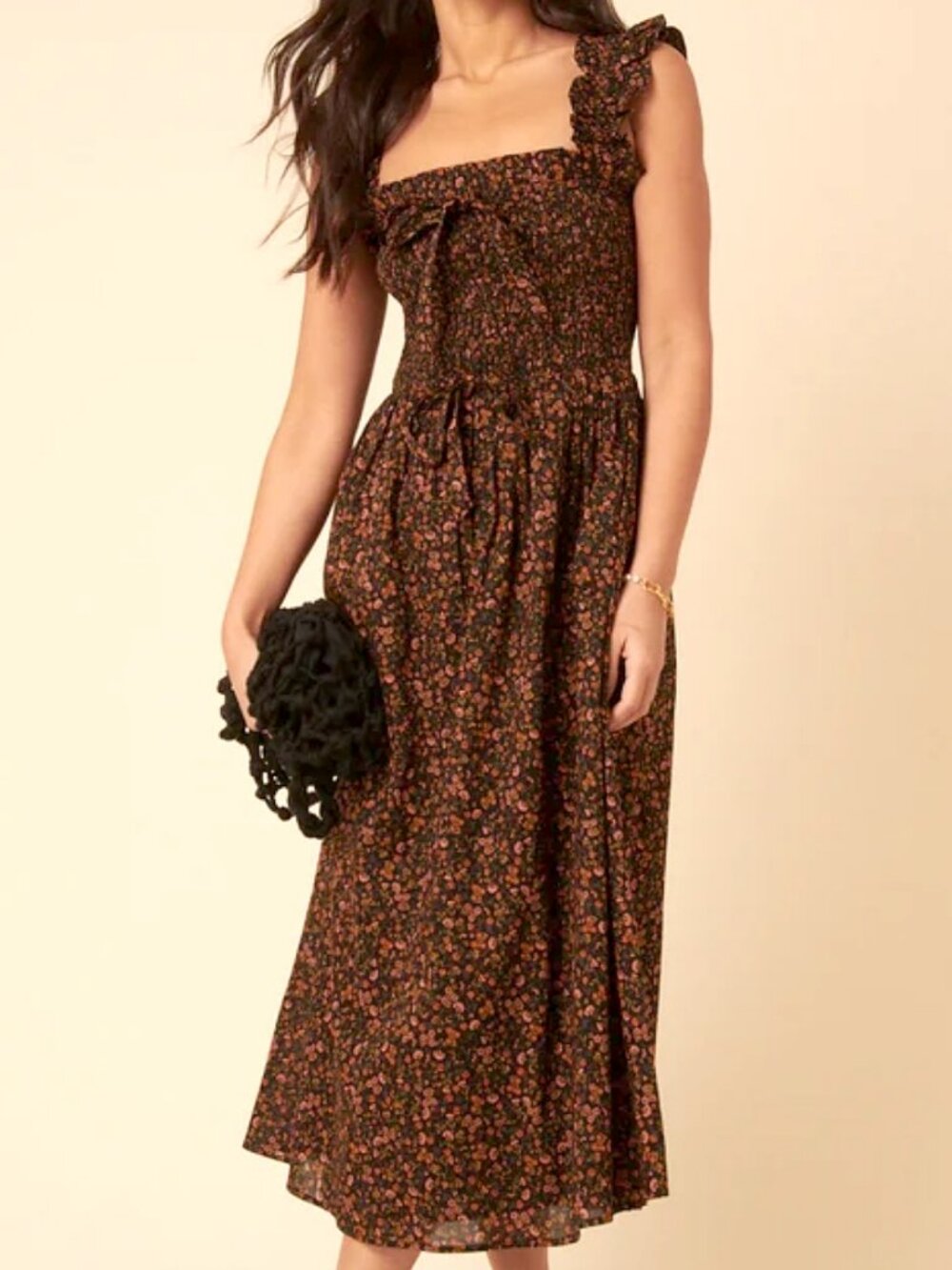 Nobody's Child Christina Floral Organic Cotton Black Ditsy Midi Sundress